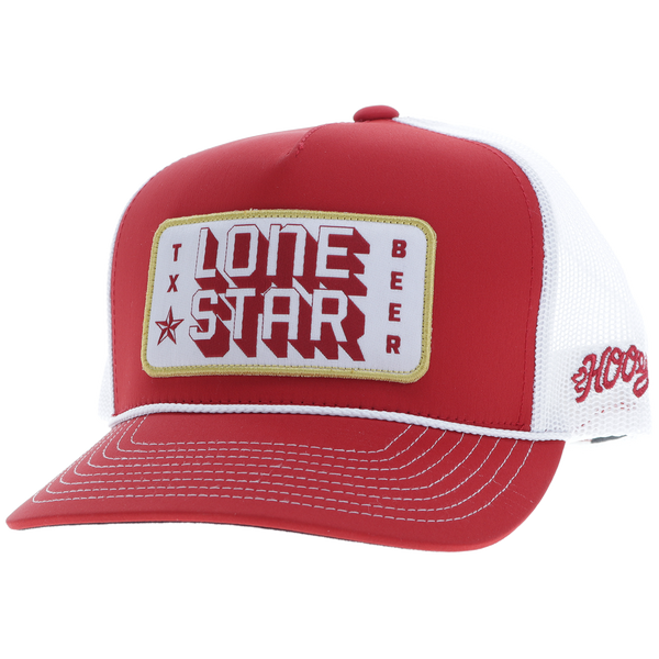 red and white Lone Star Beer hat by Hooey