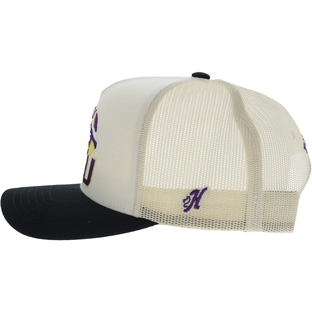 Louisiana State University 5-Panel Trucker Snapback Hat Cream/Black