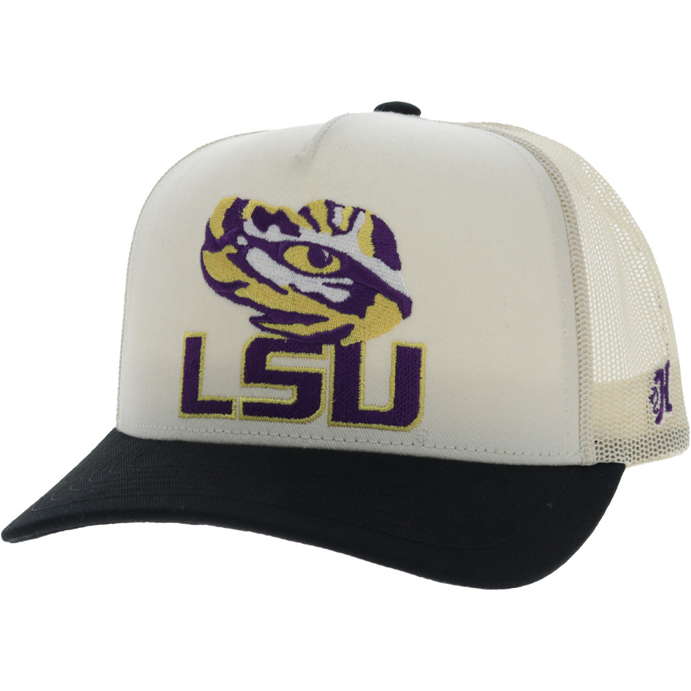 Louisiana State University 5-Panel Trucker Snapback Hat Cream/Black
