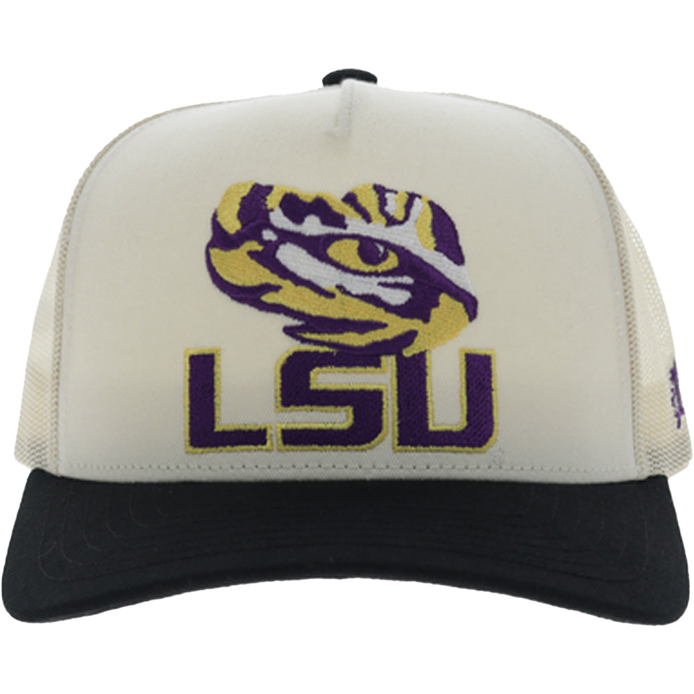 Louisiana State University 5-Panel Trucker Snapback Hat Cream/Black