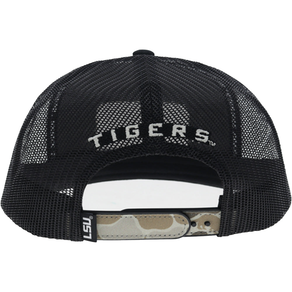 Louisiana State University 5-Panel Trucker Snapback Hat Black/Camo
