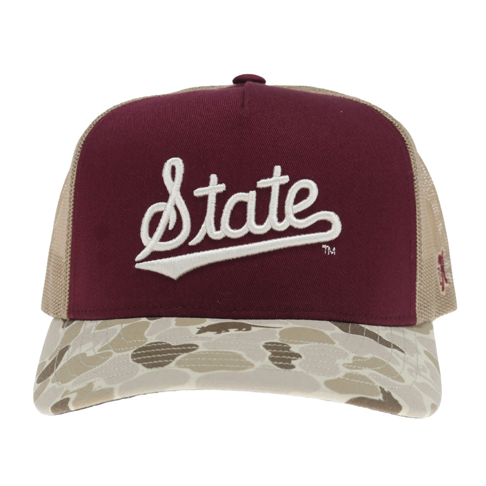 Mississippi State 5-Panel Trucker Snapback Maroon/Camo