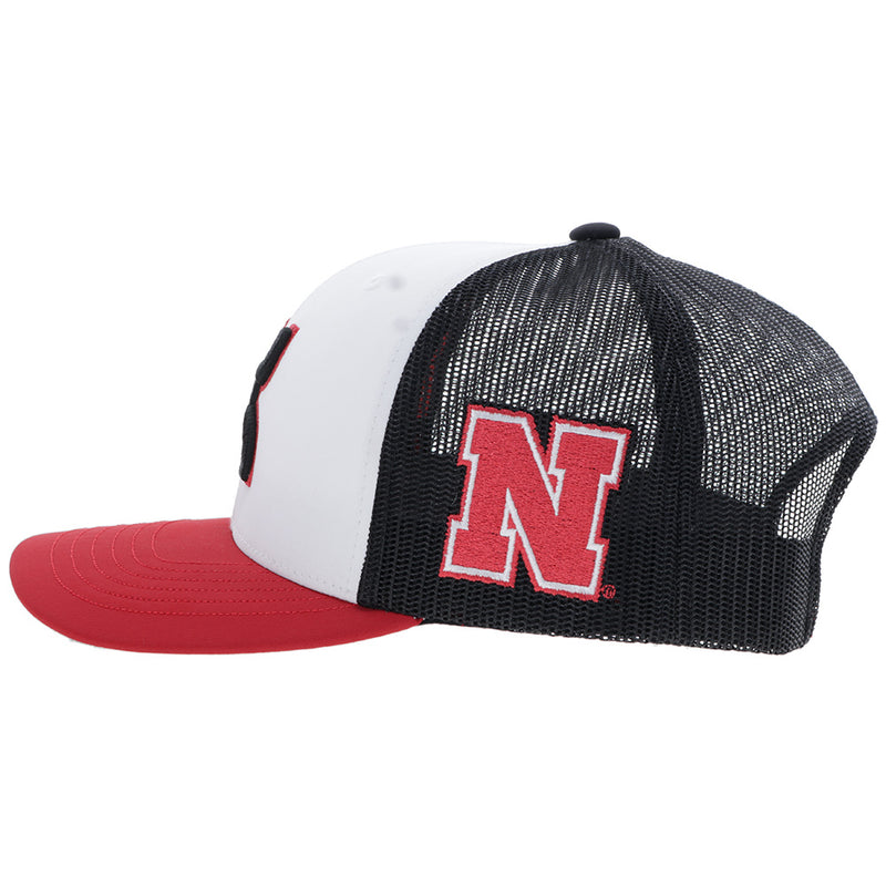 University Of Nebraska White/Black Hat w/Black & Red Hooey Logo