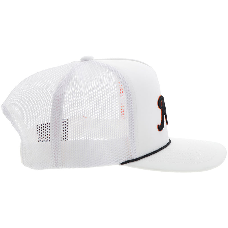 right side of solid white OSU x Hooey hat with black details