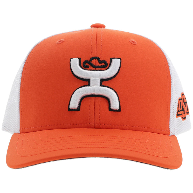 front of orange and white Hooey x OSU hat with white Hooey logo