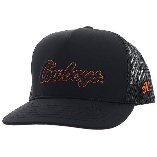 OSU x Hooey black hat with black and orange embroidered Cowboys patch and H logo