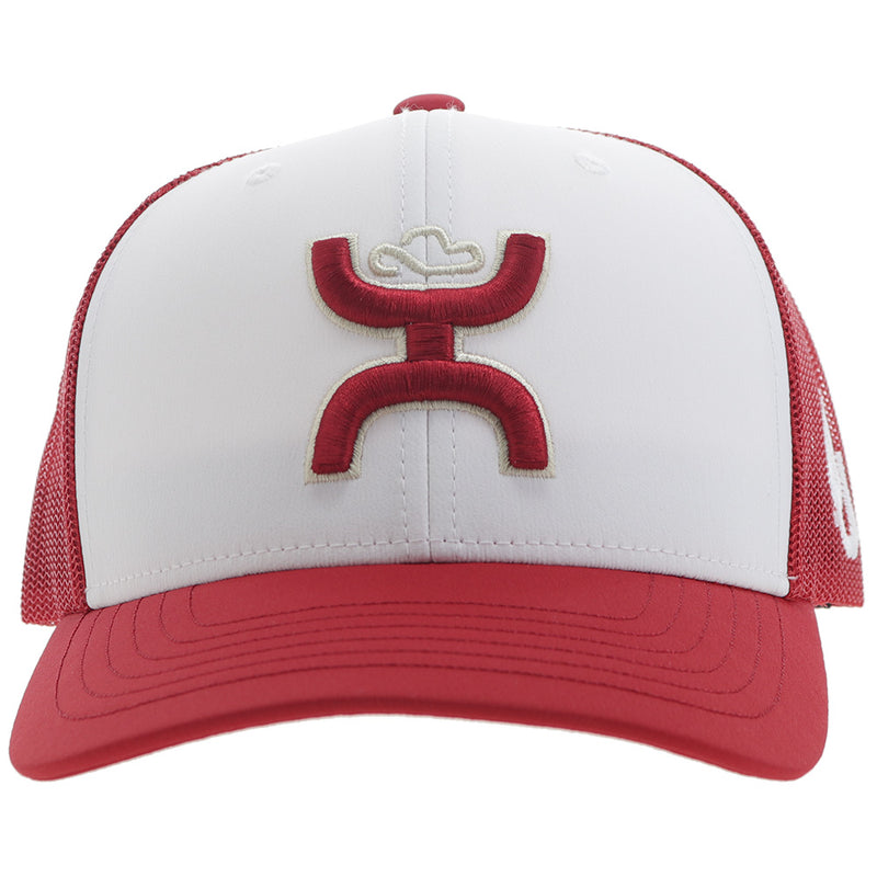 front of red and white Oklahoma University x Hooey hat 