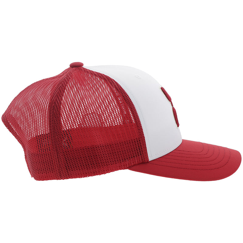 right side of red and white Oklahoma University x Hooey hat 