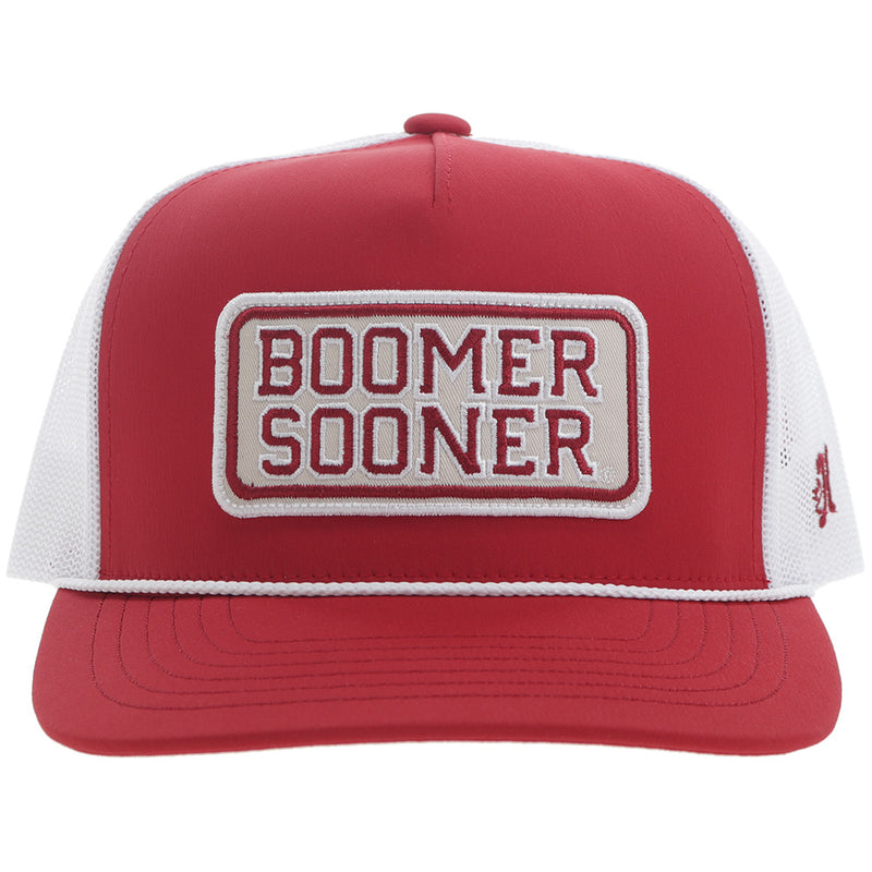 front of Boomer Sooner red and white OU x Hooey hat
