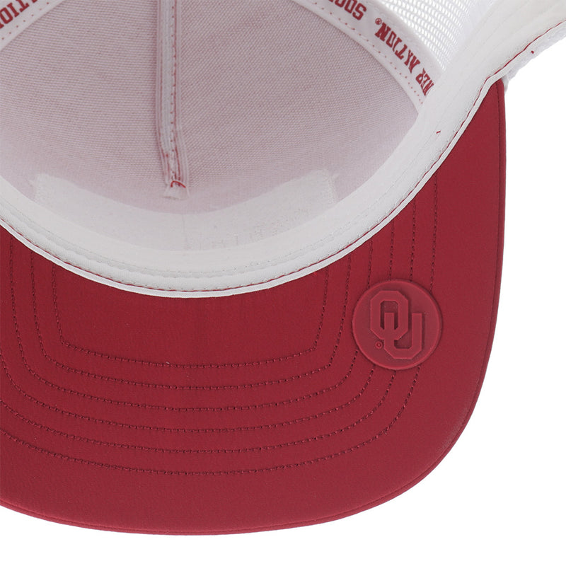 under side of Boomer Sooner red and white OU x Hooey hat