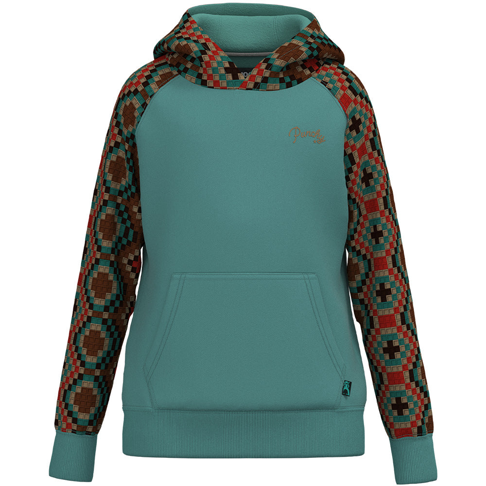Youth Girls "Legendary Punchy Hoody" Turquoise w/Tan & Red Pattern