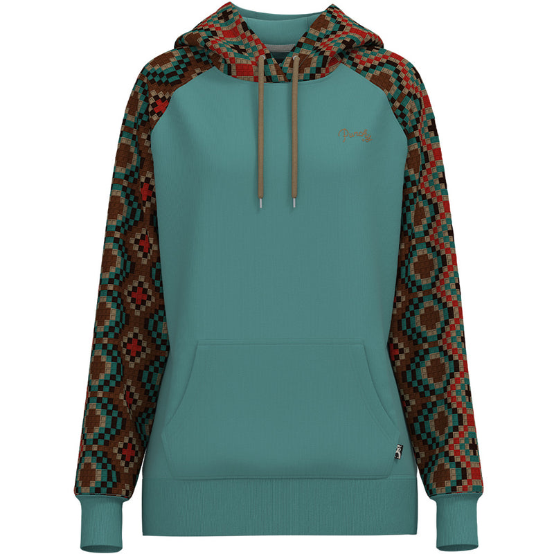 "Legendary Punchy Hoody" Turquoise w/Tan & Red Pattern