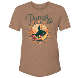 Punchy tee in light heather brown with tan and brown logo