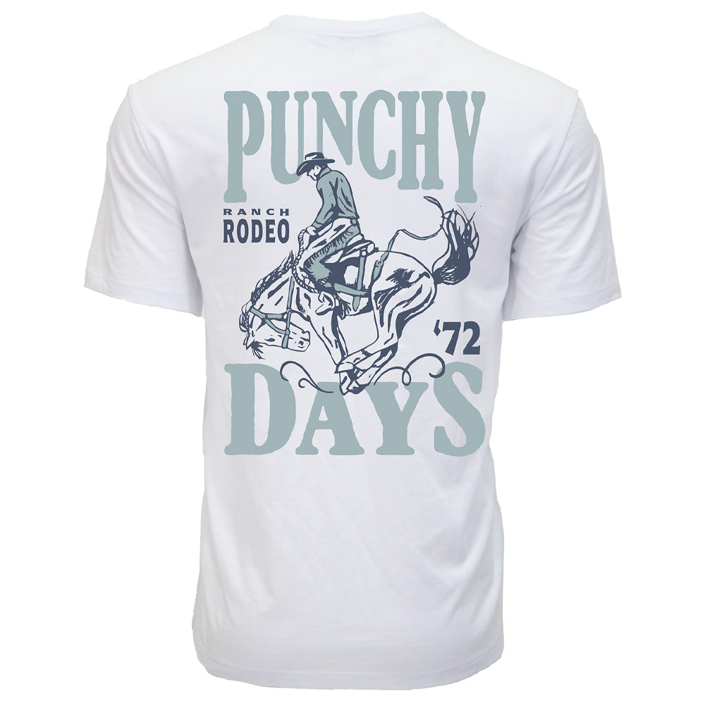 "Punchy Rodeo" White w/Navy & Light Blue Logo T-shirt