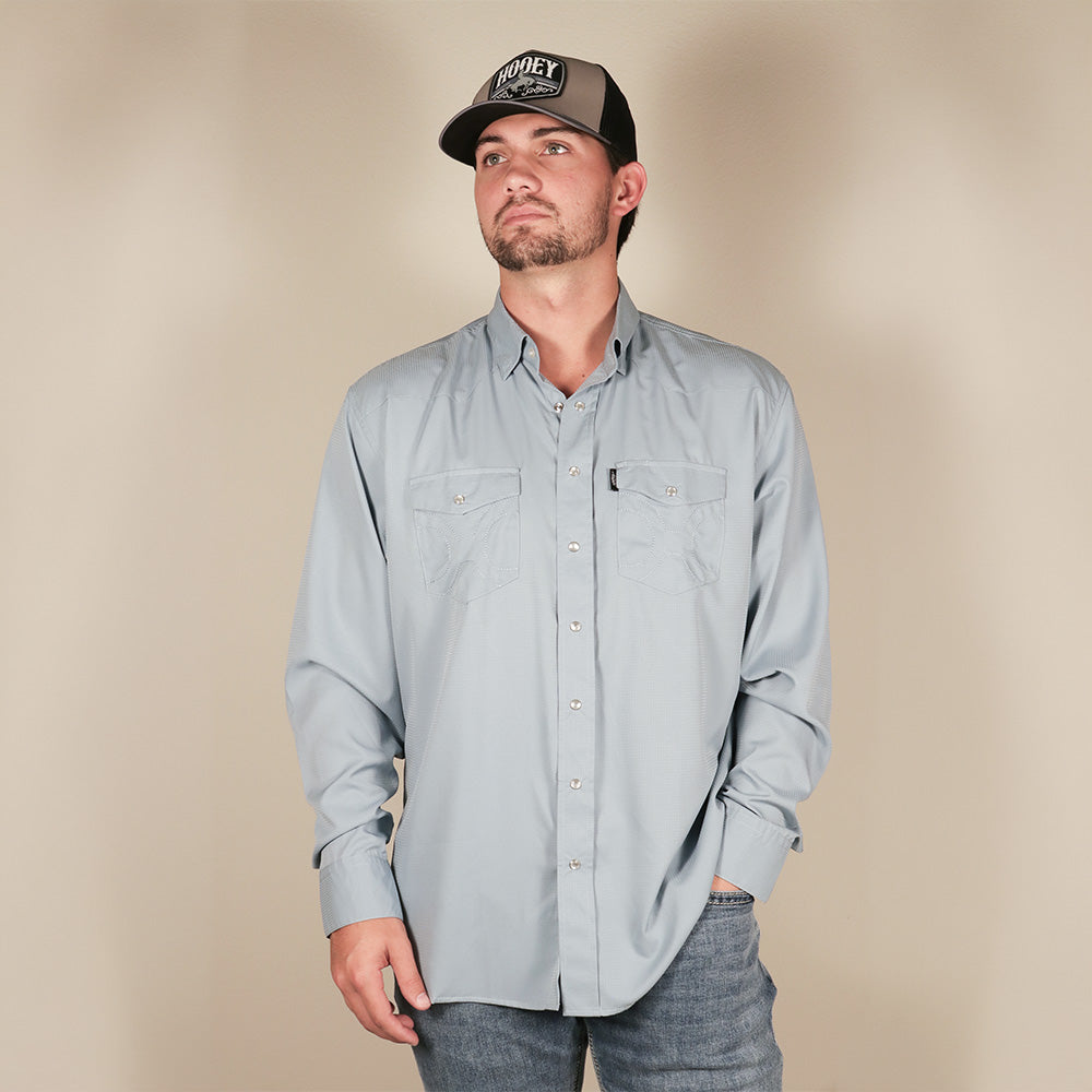 "Sol" Grey Long Sleeve Pearl Snap Shirt