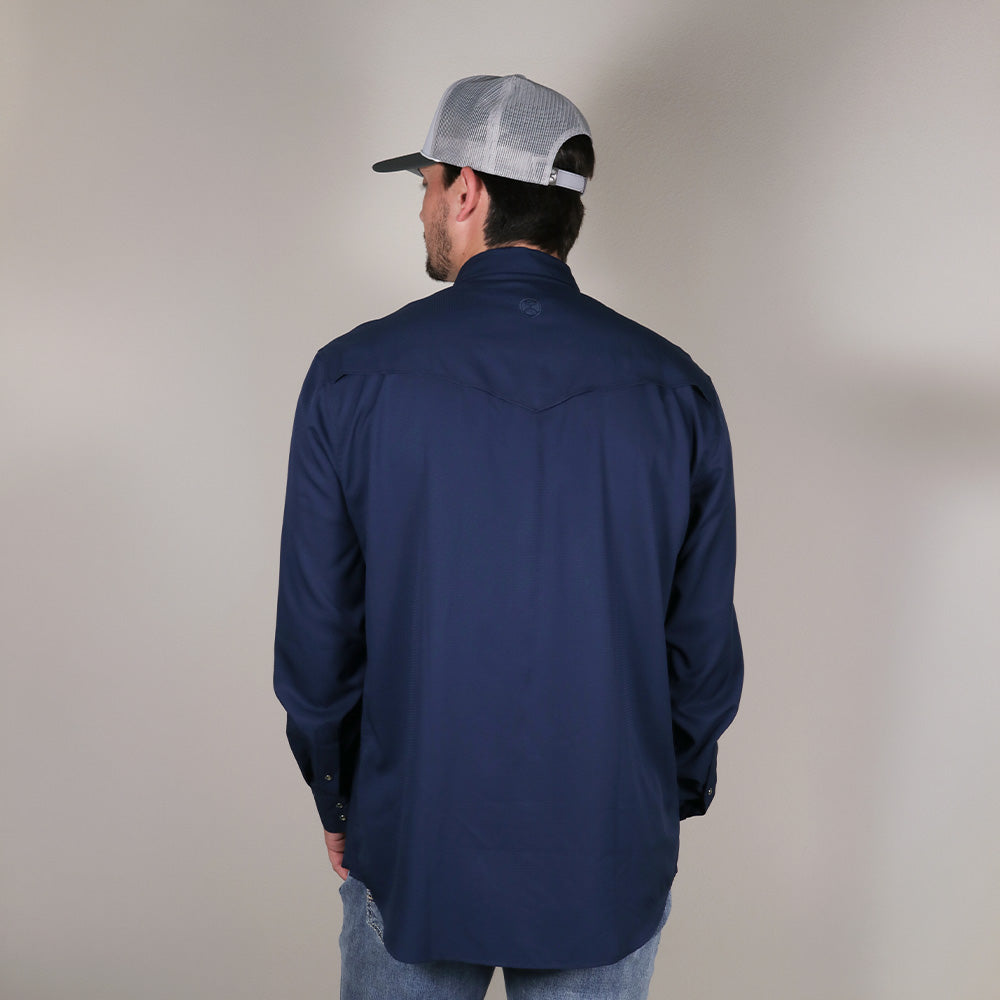 "Sol" Navy Long Sleeve Pearl Snap Shirt