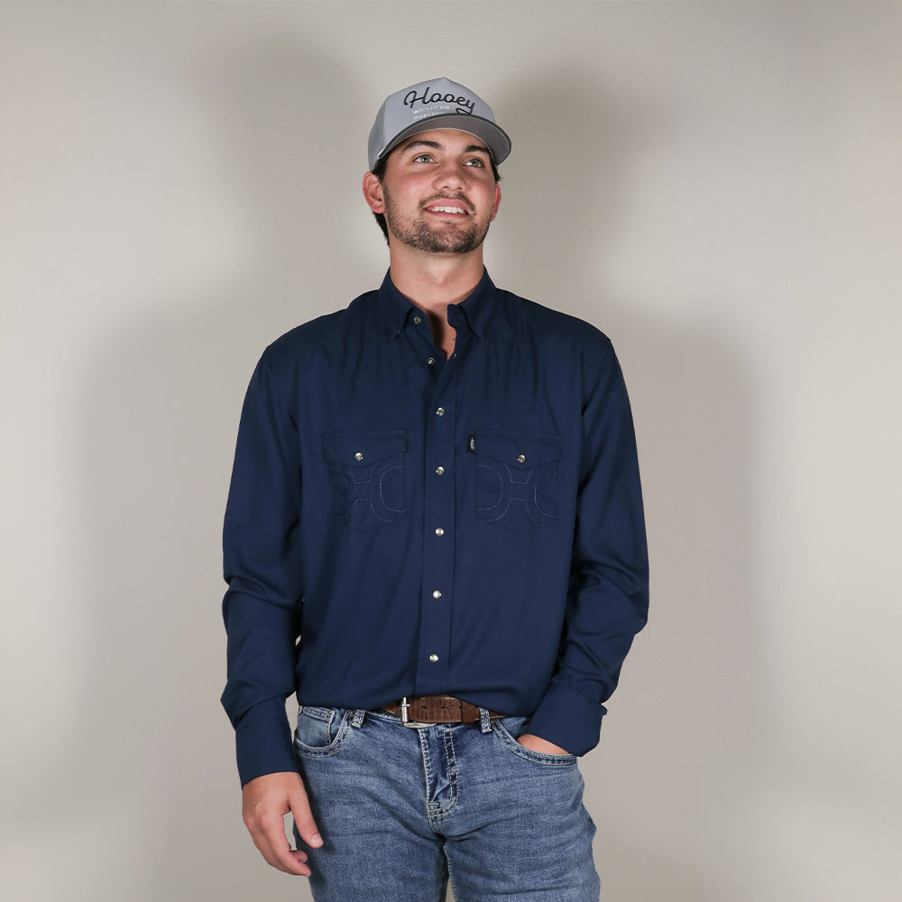 "Sol" Navy Long Sleeve Pearl Snap Shirt