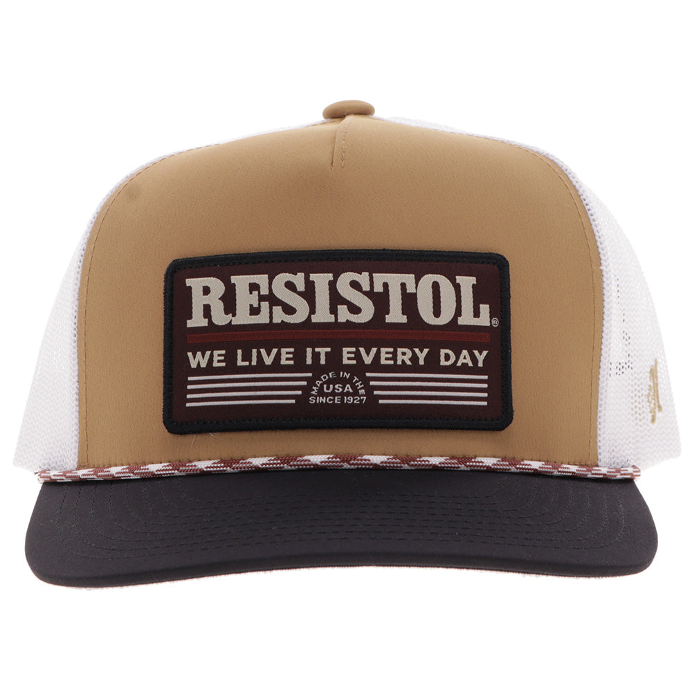 "Resistol" Hat Tan & White w/Black & Red Patch