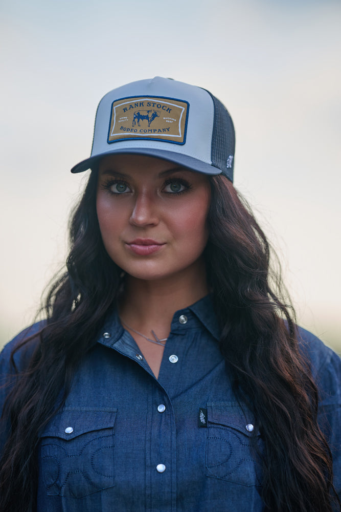 Rank Stock  5-Panel Trucker Snapback Hat White/Navy