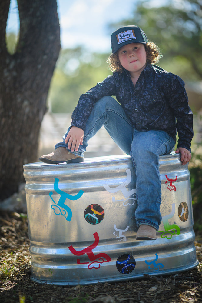 Youth "Sol" Black & Grey Comanche Patterned Long Sleeve Pearl Snap Shirt