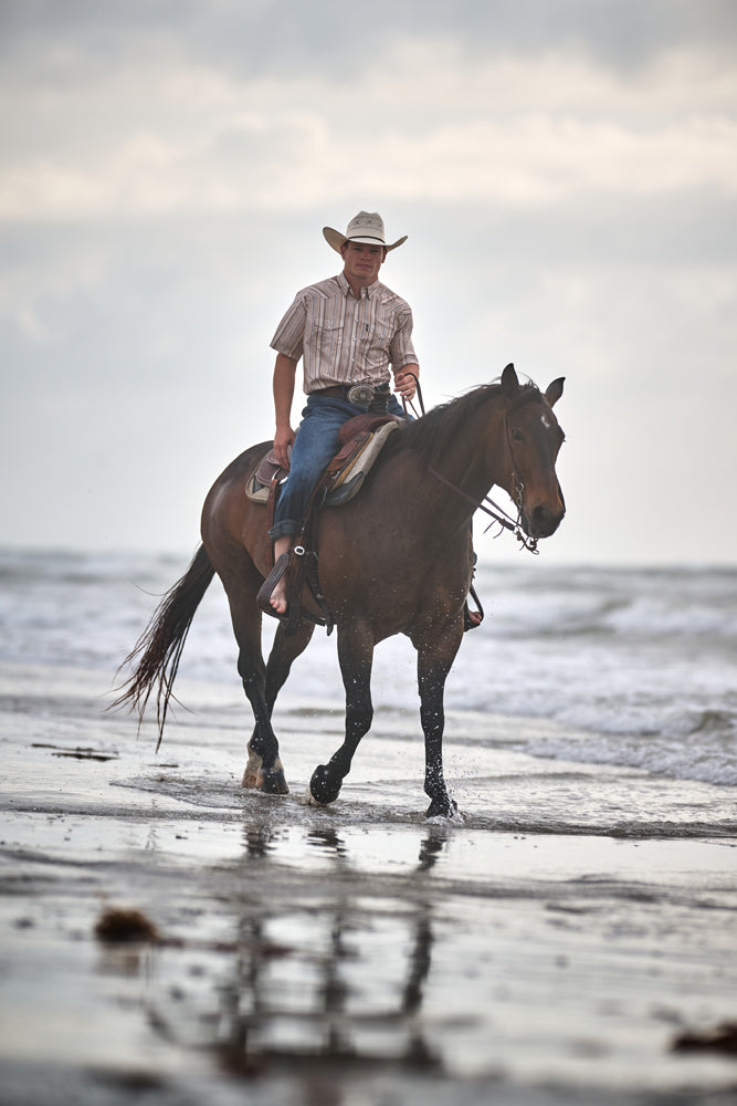 "Sol" Short Sleeve Pearl Snap Shirt Cream/Stripe