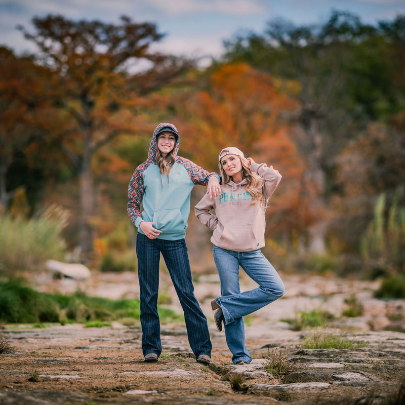 "Legendary Punchy Hoody" Turquoise w/Tan & Red Pattern