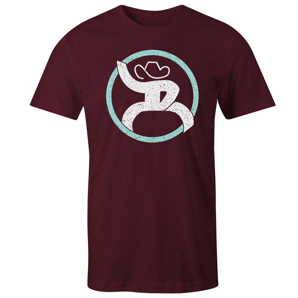 "Strap" Cranberry Heather w/ White & Turquoise T-shirt