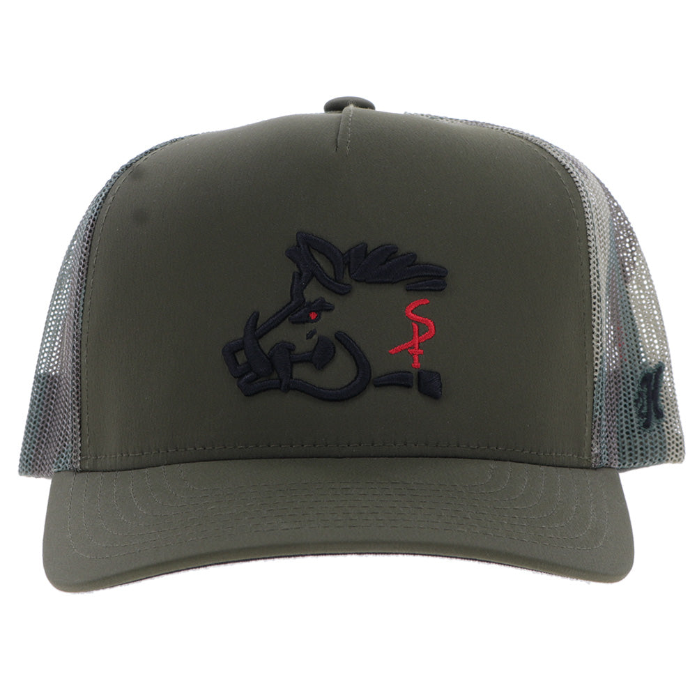 "Sniper Pig" Hat Olive & Camo w/Black & Red Stitching