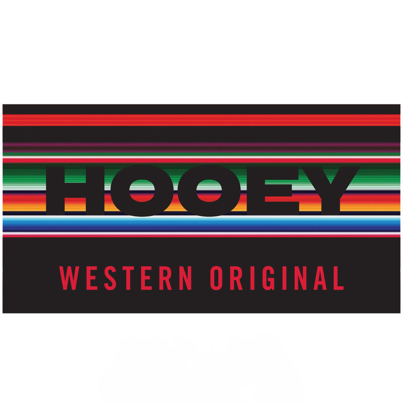 red, orange, blue, green, serape "Hooey Western Original" logo