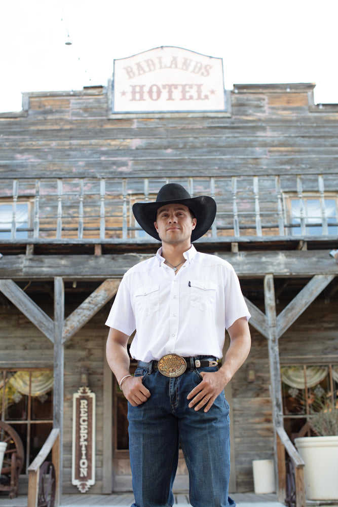 "Sol" Short Sleeve Pearl Snap Shirt White