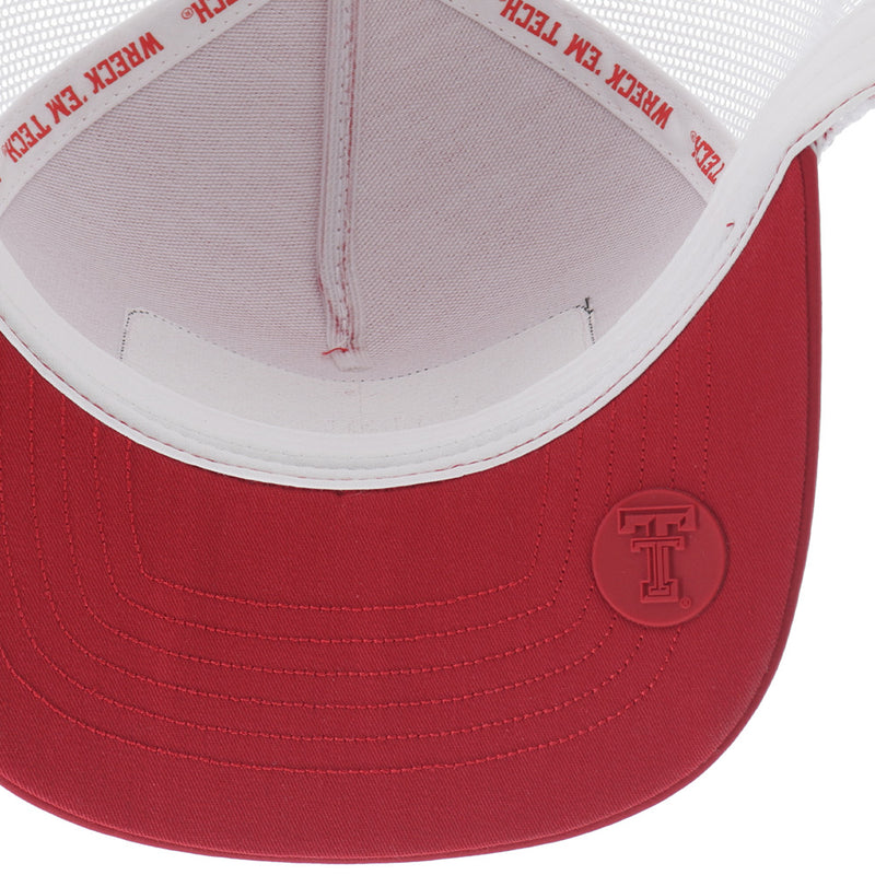 under side of Hooey x Texas Tech red and white hat