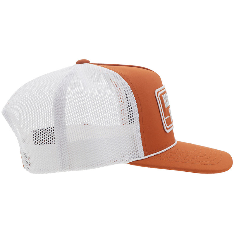 right side of orange and white hat