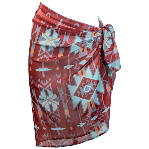 brown and teal Aztec pattern women's swim cover