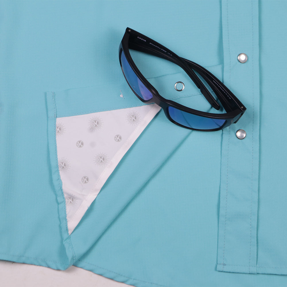 "Sol" Blue Short Sleeve Pearl Snap Shirt