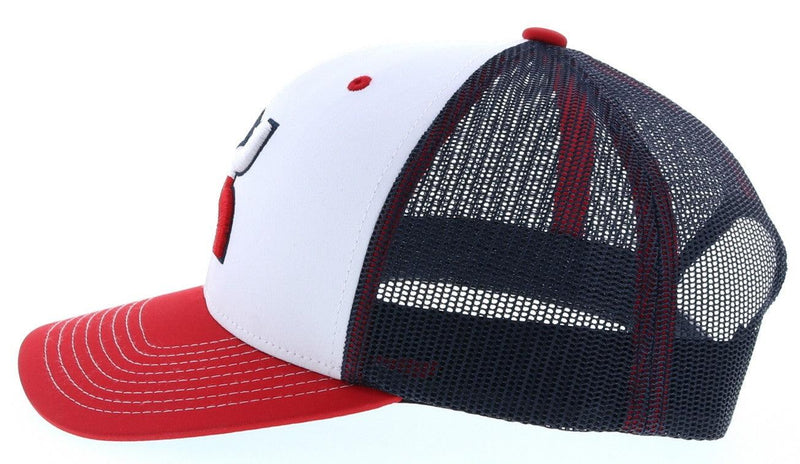 left side of the red, white, blue Texican youth hat