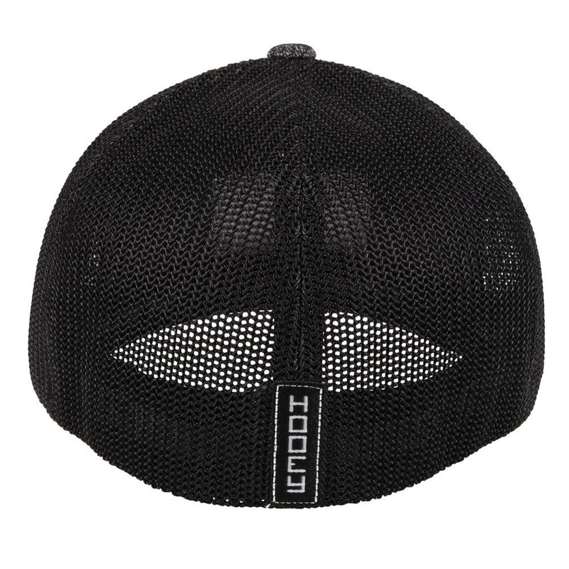 back of the Doc charcoal and black hat with white and black patch
