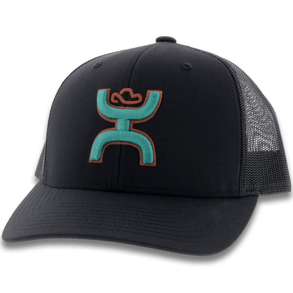 Youth black on black Sterling hat with turquoise and orange Hooey logo