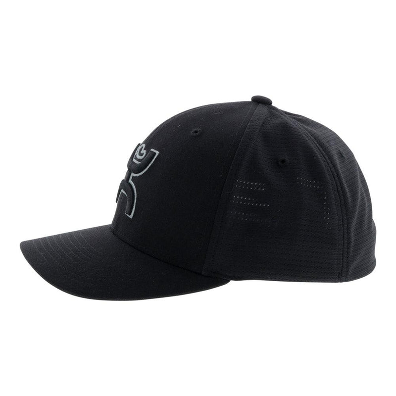 left side of Black on black "Ash" Hooey hat with hooey logo