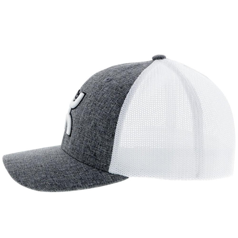 left side of the Cyman grey and white hat