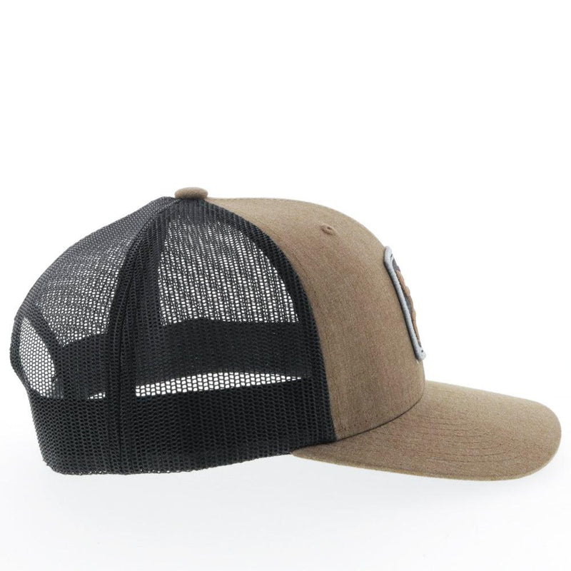 side view of the Zenith light brown and black hat