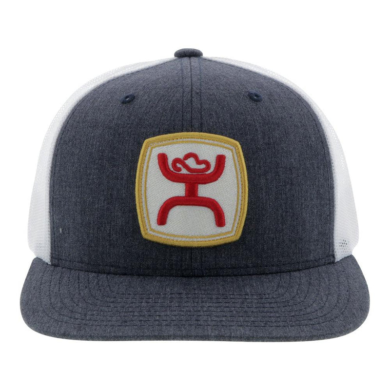 front view of the Zenith grey and white hat with gold, red, and white patch