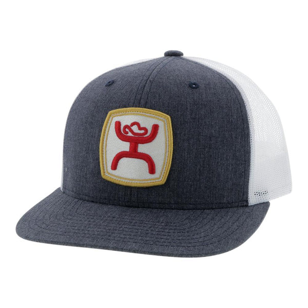 Youth Zenith grey and white hat with red, white, and gold patch