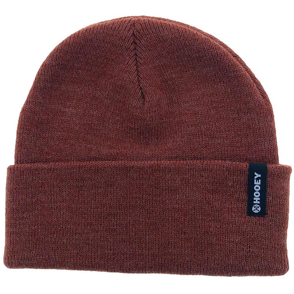 maroon beanie hat with hooey logo and fold up cuff