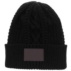 womens black hooey beanie with leather hooey patch knit design