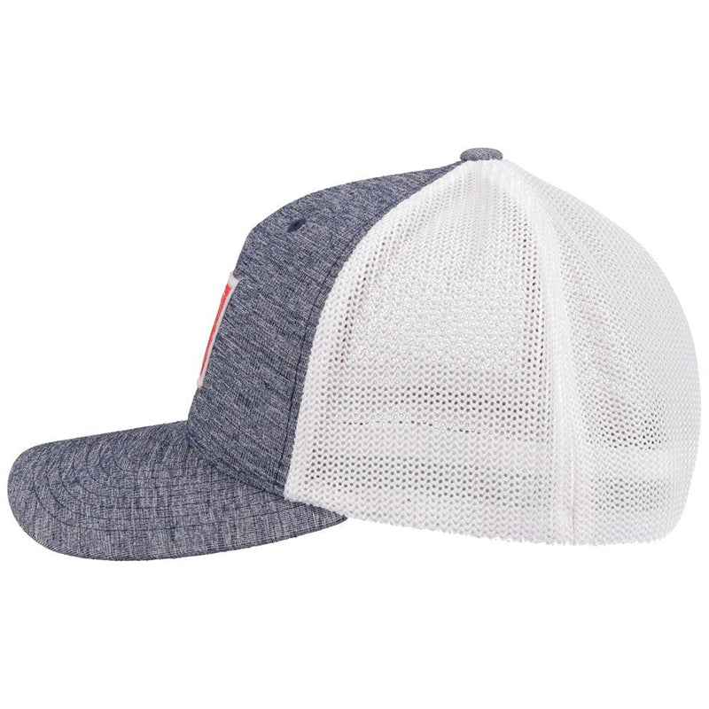 left side of the Doc blue and white hat with red and white patch