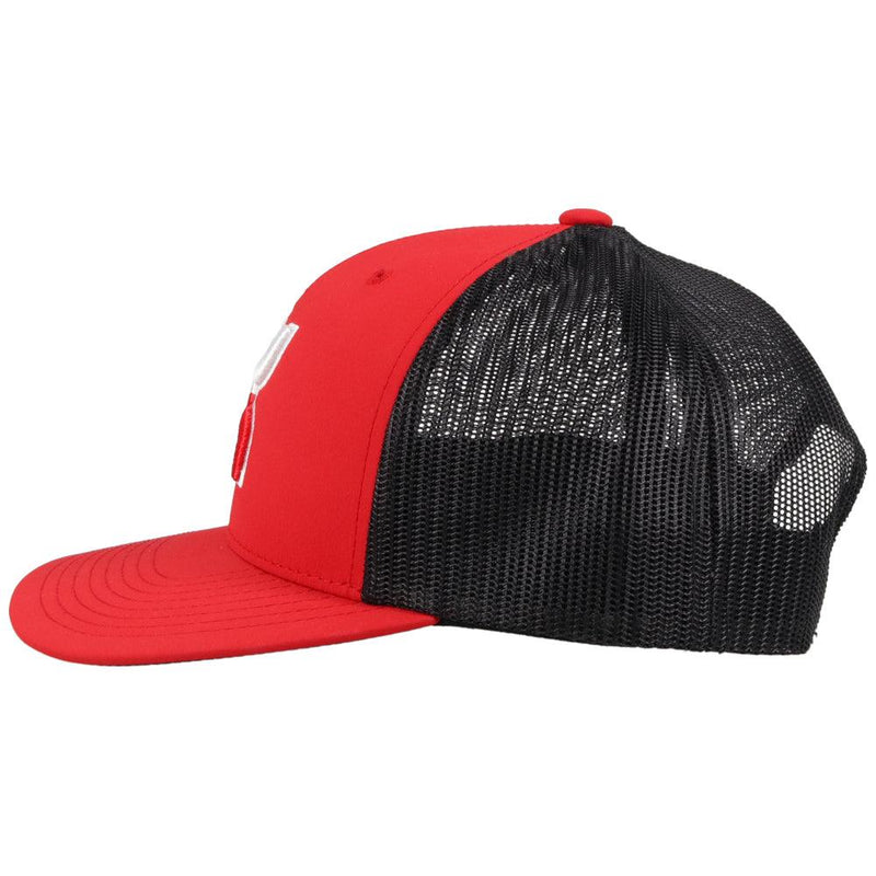 Left side of the Light red and black Boquillas hat