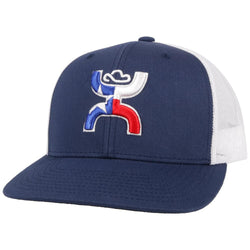 Texican Youth navy and white hat with red, white, blue flag Hooey logo