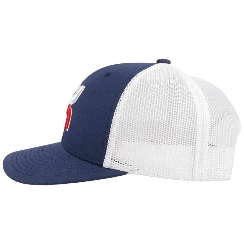left side of the Texican navy and white youth Texican hat