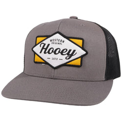 Diamond grey and black hat with black, white, and yellow patch