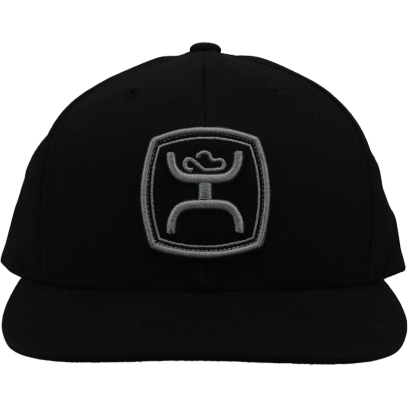 front view of the Zenith black hat with grey patch